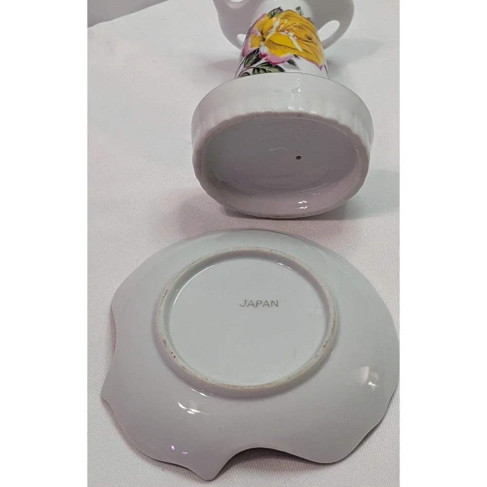 Unbranded Vanity Set Unisex OS White Excellent Vintage Yellow Rose Japan 2pc